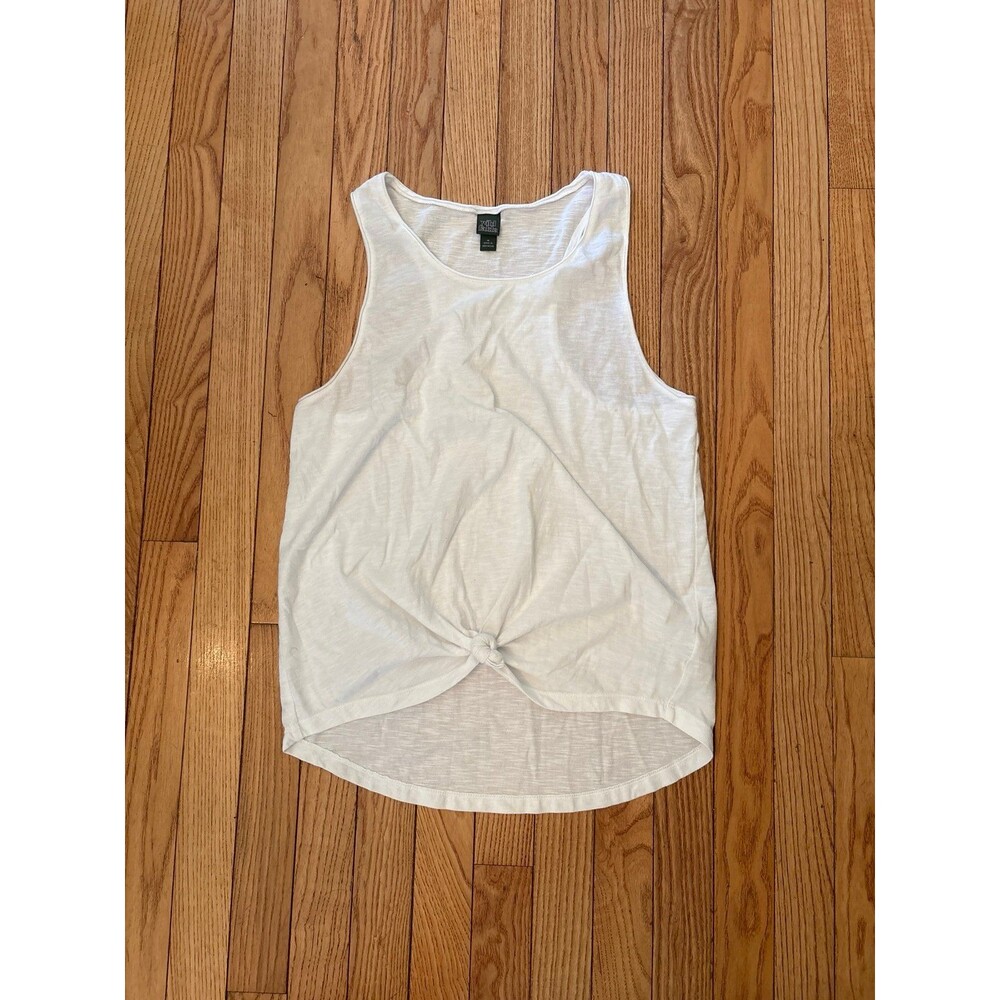 Womens white knot front tank top summer basic racerback wide strap scoop neck